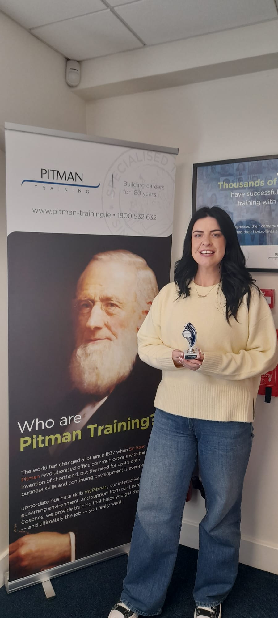 Leah Wallace receiving Student of the Month award at Pitman Training Waterford March 2026.